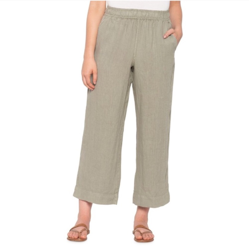 Tahari linen wide leg cropped pants